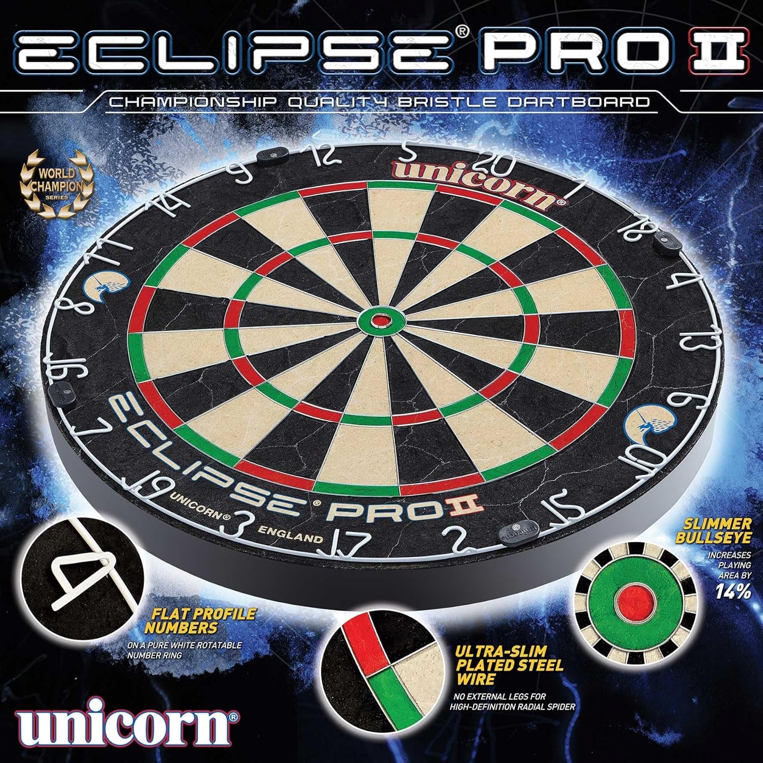Eclipse Pro Professional Dartboard with Dual Bristle and Premium Sisal, Featuring High-Definition Spider and Thin Wire-Free Design for Adults