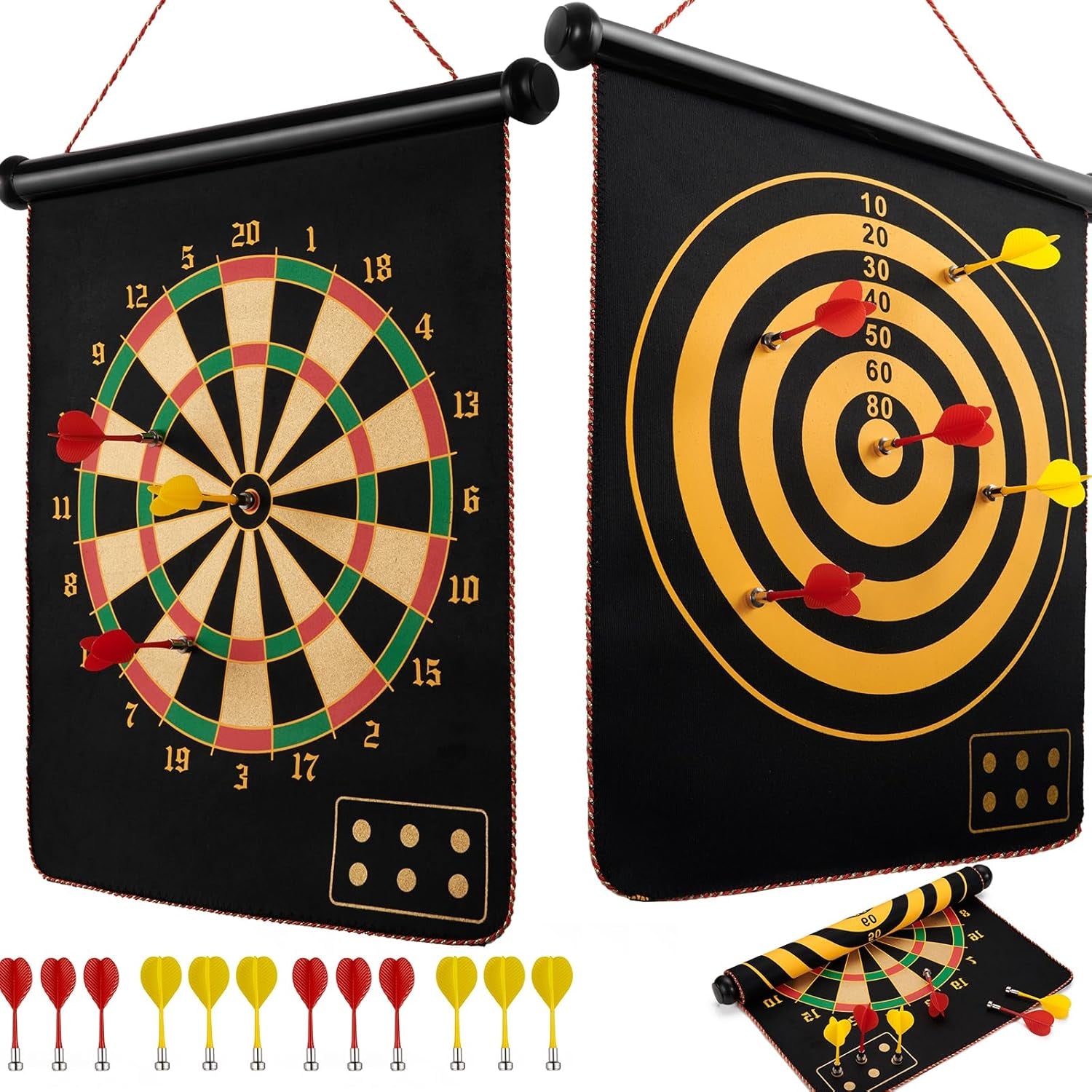 BATURU Magnetic Dart Board for Kids – Safe Double-Sided Foldable Dartboard with 12 Magnetic Darts | Indoor & Outdoor Game for Boys & Girls Ages 4–12