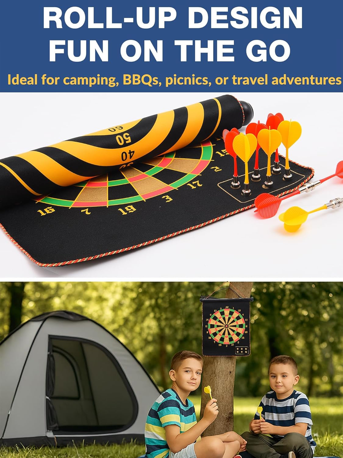 BATURU Magnetic Dart Board for Kids – Safe Double-Sided Foldable Dartboard with 12 Magnetic Darts | Indoor & Outdoor Game for Boys & Girls Ages 4–12
