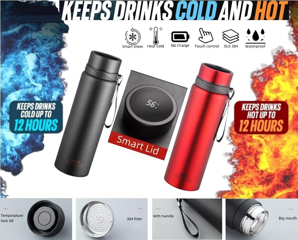 1L Smart LED Water Bottle – Vacuum Insulated Stainless Steel Thermos Tumbler